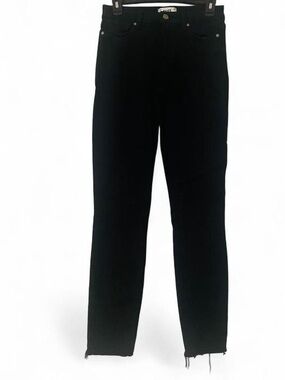 PAIGE Hoxton Ankle High Rise Skinny Jeans Black Overdye Raw Hem 27